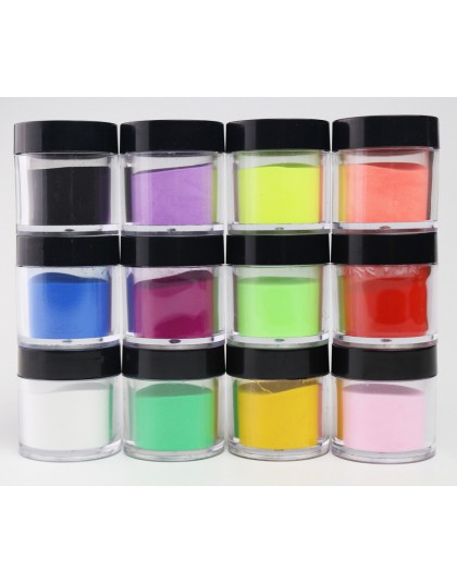 12 pudełek w 1 zestaw Mix proszek pigmentowy w rzeźbieniu w proszku 12 kolorów tipsy akrylowe proszek do zanurzania w 1 10 gram 