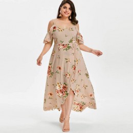 Vestido verano 2018 kobiet sukienka w dużym rozmiarze z krótkim rękawem zimno ramię Boho kwiat drukuj letnia sukienka plus rozmi