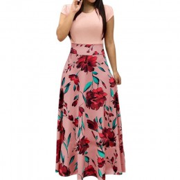 NIBESSER kobiety Floral Print długa letnia sukienka maxi 2019 na co dzień z krótkim rękawem Boho plaża Sexy Patchwork sukienka n