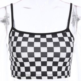 Sexy w kratkę przycięte Top 2019 lato Streetwear bez rękawów szachownica Tank Tops Tees koszula Strappy Plaid Camis Streetwear