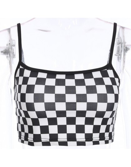 Sexy w kratkę przycięte Top 2019 lato Streetwear bez rękawów szachownica Tank Tops Tees koszula Strappy Plaid Camis Streetwear