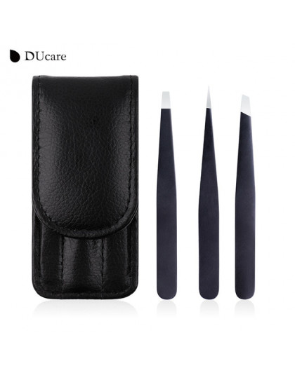 DUcare 3 sztuk brwi pinceta ze stali nierdzewnej do usuwania włosów makijaż zestaw narzędzi z torbą punkt końcówki/końcówka/ pła
