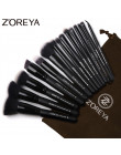 Zoreya marka 15 sztuk zestaw czarnych pędzli do makijażu oczu cień do powiek w proszku fundacja pędzel do makijażu najlepiej mie