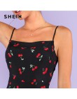 SHEIN Allover Cherry drukuj sukienka Cami kobiety Spaghetti pasek bez rękawów zamek Weekend na co dzień sukienka 2018, luźna, kr