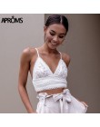 Aproms White Lace Crochet Camisole Cami kobiety lato Backless muszka Up Tank Tops kobieta Streetwear moda 2019 różowy Crop top