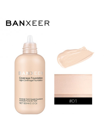 BANXEER fundacja 60 ml, matowa, długotrwała, pełna korektor fundacja Płyn do makijażu krem naturalny baza makijaż
