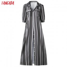 Tangada kobiety sukienka w dużym rozmiarze w paski retro w stylu boho 2019 jesień długa sukienka koszulowa party kobieta eleganc