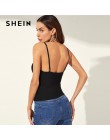 SHEIN Sexy czarny krzyż Wrap wyposażone Camisole Slim dopasowany Top kobiety lato paski V Neck wysoka ulica klubowa 2019 stałe p