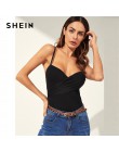 SHEIN Sexy czarny krzyż Wrap wyposażone Camisole Slim dopasowany Top kobiety lato paski V Neck wysoka ulica klubowa 2019 stałe p