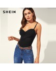 SHEIN Sexy czarny krzyż Wrap wyposażone Camisole Slim dopasowany Top kobiety lato paski V Neck wysoka ulica klubowa 2019 stałe p