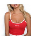 Seksowny krótki top damski na cieniutkich ramiączkach z napisem na piersi zmysłowa koszulka w kolorze białym czerwonym