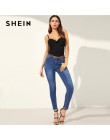 SHEIN Sexy czarny krzyż Wrap wyposażone Camisole Slim dopasowany Top kobiety lato paski V Neck wysoka ulica klubowa 2019 stałe p