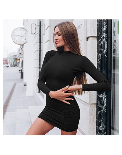 Rapwriter Sexy golf w jednolitym kolorze Skinny Mini sukienka kobiet 2018 jesień zima utrzymać ciepłe z długim rękawem Slim suki