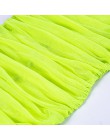 BOOFEENAA Neon żółty Mesh Bodycon sukienka kobiety plac szyi Ruched Mini bandaż seksowne sukienki kobieta Party strój do klubu n