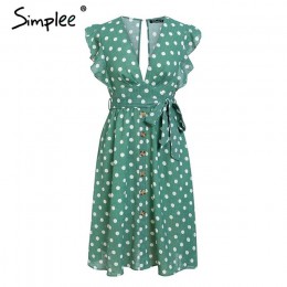 Simplee Sexy V neck polka dot zielony letnia sukienka kobiety 2019 na co dzień wzburzyć midi sukienka elegancka wakacje na plaży