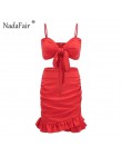 Nadafair dwa kawałki ustawić kobiety Ruffles Bow Casual plaża letnia sukienka czerwony Off ramię Sexy klub Bodycon Wrap Mini suk