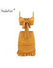Nadafair dwa kawałki ustawić kobiety Ruffles Bow Casual plaża letnia sukienka czerwony Off ramię Sexy klub Bodycon Wrap Mini suk