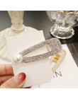 Błyszczące modne weselne ślubne spinki do włosów prostokątne perłowe z cyrkoniami kryształowe