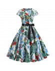 Kobiety w stylu Vintage sukienka 2019 lato kwiatowy Print sukienki z krótkim rękawem 50 s 60 s biuro Party Rockabilly huśtawka R