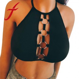 Feitong Sexy kobiety Crop Tops damskie Halter pierścień drążą elastyczna klatka biustonosz bandaż Strappy Halter biustonosz rega