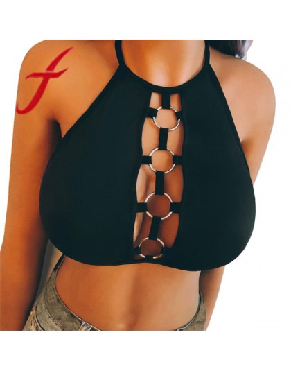 Feitong Sexy kobiety Crop Tops damskie Halter pierścień drążą elastyczna klatka biustonosz bandaż Strappy Halter biustonosz rega