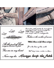 1 arkusz tymczasowe angielskie słowo naklejki z tatuażami czarne litery pióro tatuaże Body Art wodoodporne na tymczasowe tatuaże