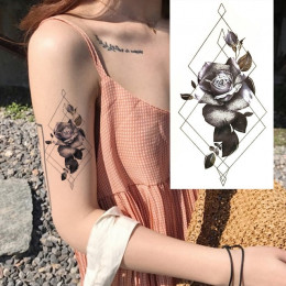 1 sztuk kompas strzały gorący czarny biały duży kwiat Henna tymczasowy tatuaż czarny Mehndi styl wodoodporna naklejka tatuaż