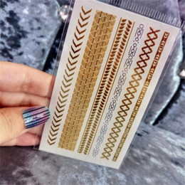 Body art malowanie wodoodporna naklejki z tatuażami glitter metalowe złoto srebro tymczasowe flash tatuaż naszyjnik indian tatua