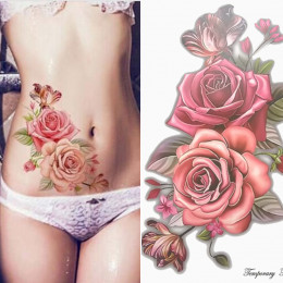 Piękno 1 sztuka makijaż fałszywe tatuaże tymczasowe naklejki rose kwiaty ramię ramię tatuaż wodoodporny kobiety duży tatuaż flas