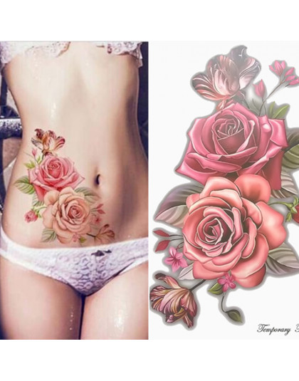 Piękno 1 sztuka makijaż fałszywe tatuaże tymczasowe naklejki rose kwiaty ramię ramię tatuaż wodoodporny kobiety duży tatuaż flas