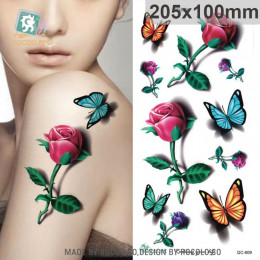 Body Art wodoodporna tymczasowa naklejka tatuaż dla kobiet piękne 3d kolory motyl róża duże ramię tatoo hurtownia QC2609