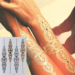Sztuki malowania ciała naklejki z tatuażami Glitter metalowe złoto srebro tymczasowe Flash tatuaż jednorazowe indianie tatuaże