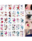 Modne wodoodporne tatuaże tymczasowe kolorowe zmywalne naklejki na ciało oryginalne wzory w kwiaty motyle napisy