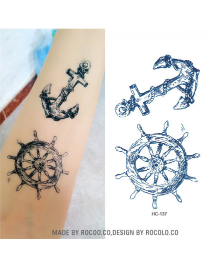 HC1137 wodoodporna tymczasowa naklejka tatuaż Viking Sailor kultury kotwica ster projekt Flash tatuaż Body Art fałszywy tatuaż n