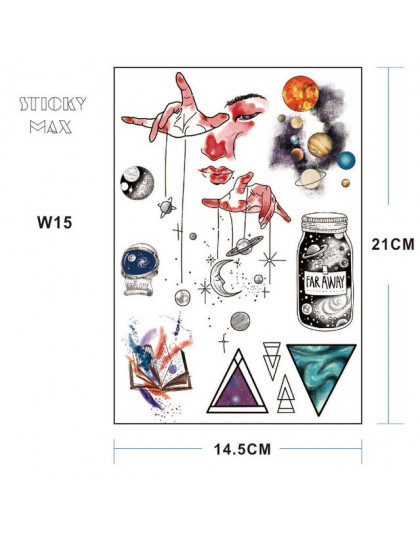 W15 1 sztuka kosmos Universe tymczasowy tatuaż z miejsca geometryczne, planeta, astronauta wzór malowania ciała tatuaże