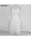 Sibybo Backless Spaghetti Strap Sexy koronkowa sukienka kobiety bez rękawów, dekolt w serek luźna letnia sukienka bawełniana cza