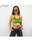 Macheda moda bez rękawów Crop topy kobiety Sexy bandaż Sling Top 2018 nowe panie na co dzień z powrotem krzyż zielony zasznurowa