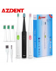 AZDENT nowy AZ-1 Pro elektryczna soniczna szczoteczka do zębów akumulator USB ładowania 4 sztuk wymienne głowice zegar zębów szc