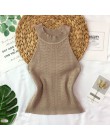 Dzianiny Camisole Top kobiety Knitting Off-na ramię Tank Crop topy dziewczyny z dzianiny Camisole bez rękawów krótki Tee koszule