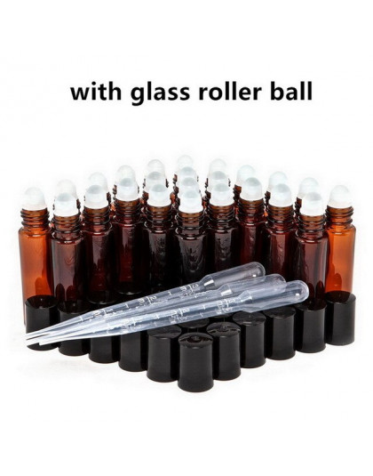 24 sztuk 10 ml butelki ze szkła Amber rolki na butelki puste fiolki z ze stali nierdzewnej z metalowym aplikatorem kulkowym do o