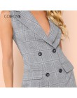 COLROVIE Plaid pracy Wrap przycisk kieszenie w stylu Vintage sukienka z dekoltem w kształcie litery V koszula Sexy sukienka kobi