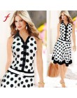 2019 duży rozmiar letnia sukienka kobiety moda Polka Dot bez rękawów, dekolt w serek druku sukienka panie czarny biały suknie ko