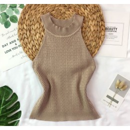 Dzianiny Camisole Top kobiety Knitting Off-na ramię Tank Crop topy dziewczyny z dzianiny Camisole bez rękawów krótki Tee koszule