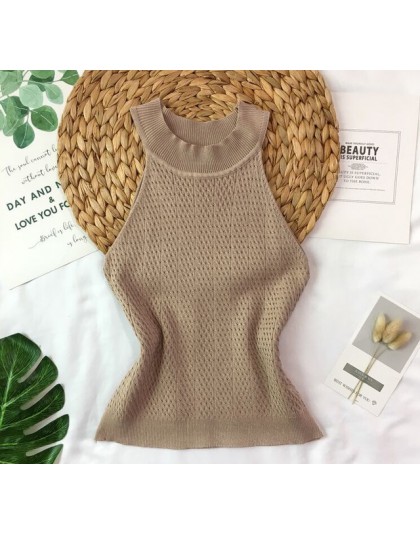 Dzianiny Camisole Top kobiety Knitting Off-na ramię Tank Crop topy dziewczyny z dzianiny Camisole bez rękawów krótki Tee koszule