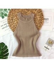 Dzianiny Camisole Top kobiety Knitting Off-na ramię Tank Crop topy dziewczyny z dzianiny Camisole bez rękawów krótki Tee koszule