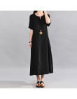 S-5XL Celmia kobiety w stylu Vintage lniana sukienka 2019 lato V Neck krótki rękaw stałe kieszenie na co dzień luźne Midi sukien