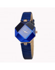 Kobiety zegarki Gem cięcia geometria kryształ skórzana sukienka zegarek kwarcowy zegarek mody panie prezenty zegar Relogio Femin