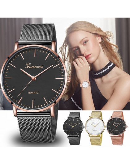 Nowoczesne moda czarny zegarek kwarcowy mężczyźni kobiety siatki ze stali nierdzewnej pasek do zegarków wysokiej jakości zegarek