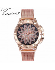 Moda kobiety różowe złoto kwiat zegarki na rękę z kryształkami luksusowe Casual zegarki dla kobiet kwarcowe zegarek Relogio Femi