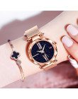 Luksusowe złota róża kobiety zegarki minimalizm gwiaździste niebo magnes klamra moda na co dzień kobiet zegarek wodoodporny cyfr